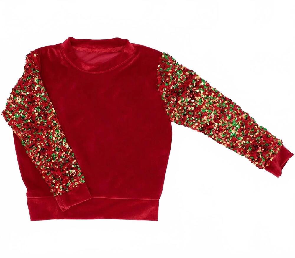 NEW AZARHIA kid's christmas sequin sleeve top in red